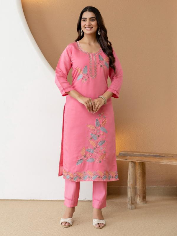 VP 9927 P Women’s Roman Silk Straight Kurta Pent Dupatta Sets with Embroidery Work | 3pcs Ethnic Set